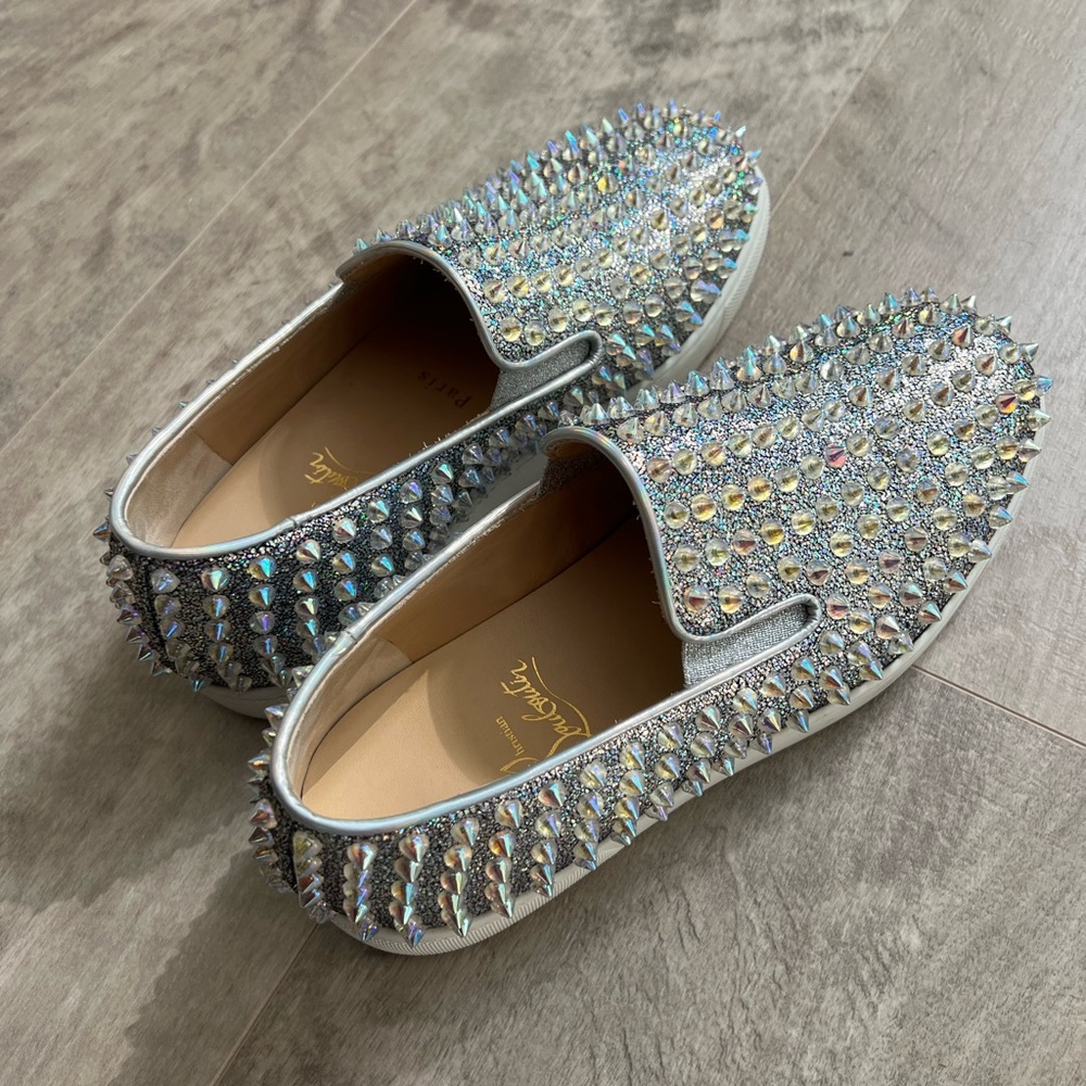Christian Louboutin Silver Spiked Slip-On Sneakers